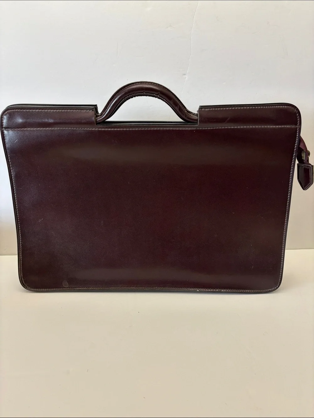 Men's Leather Briefcase Slim Business Portfolio Attaché in Deep Burgundy Brown